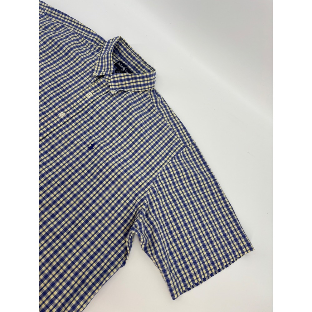 Ralph Lauren Blake Mens XL Gingham Check Short Sleeve Button Down Blue Yellow